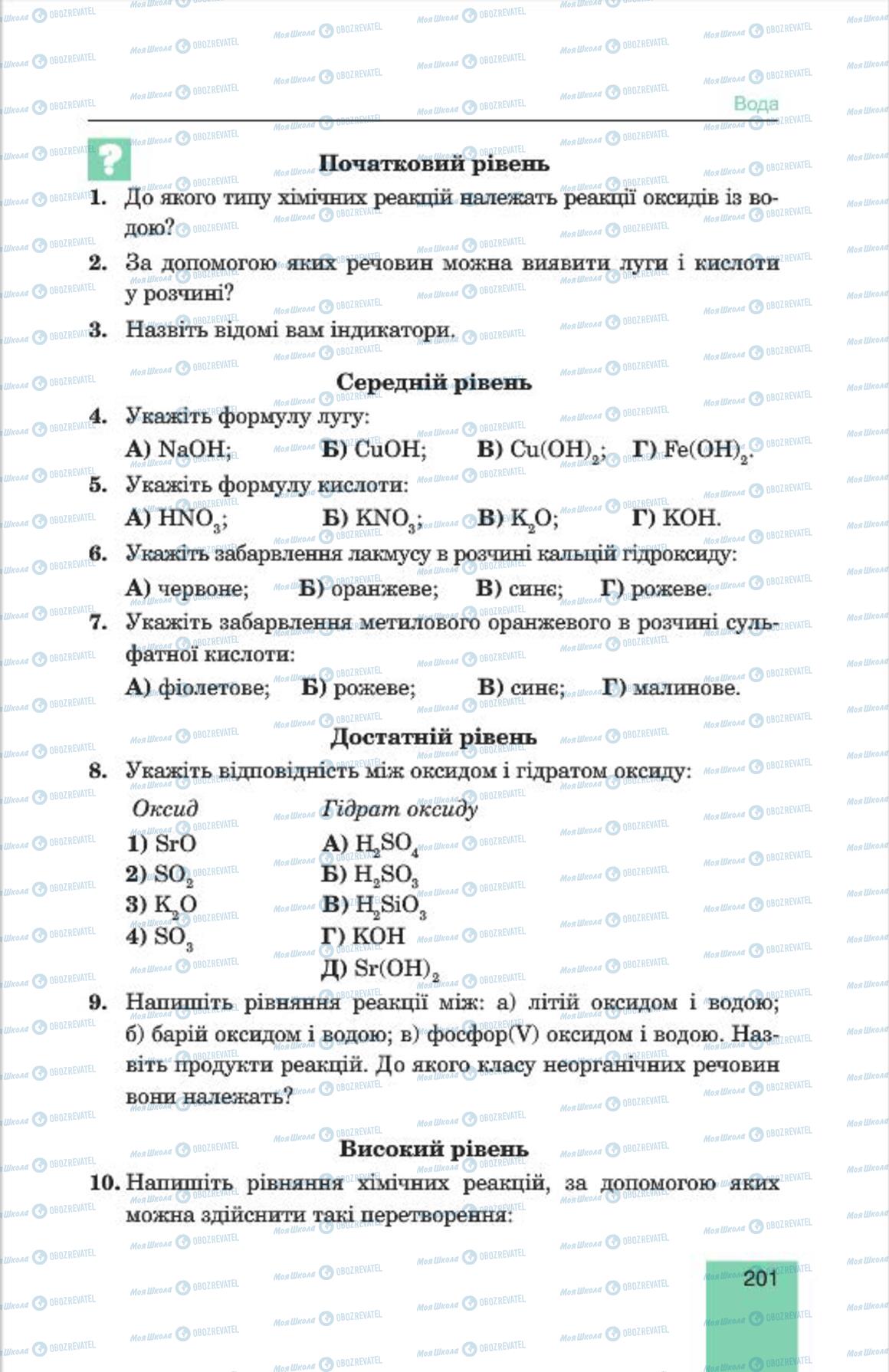 Підручники Хімія 7 клас сторінка  201