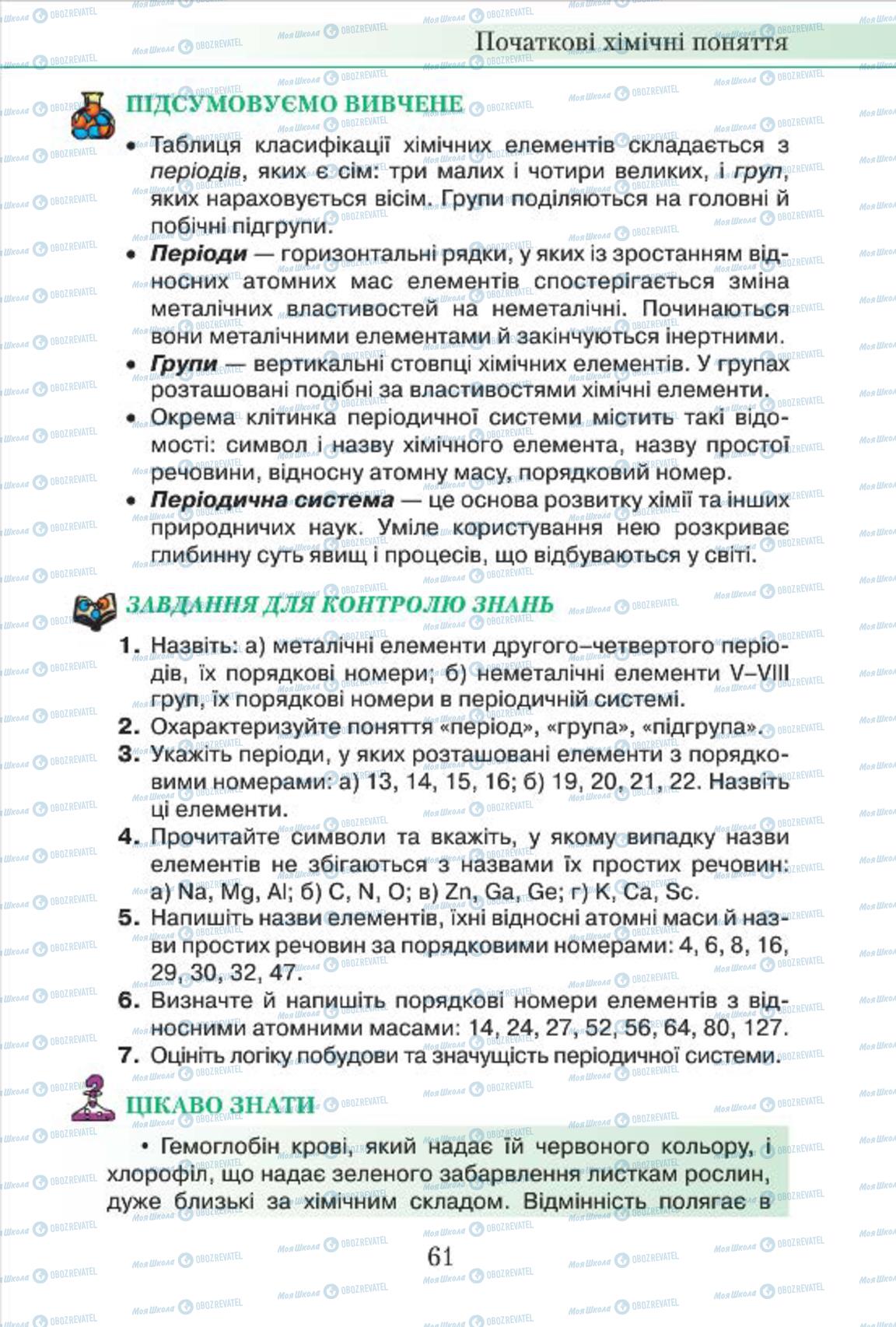 Підручники Хімія 7 клас сторінка 61