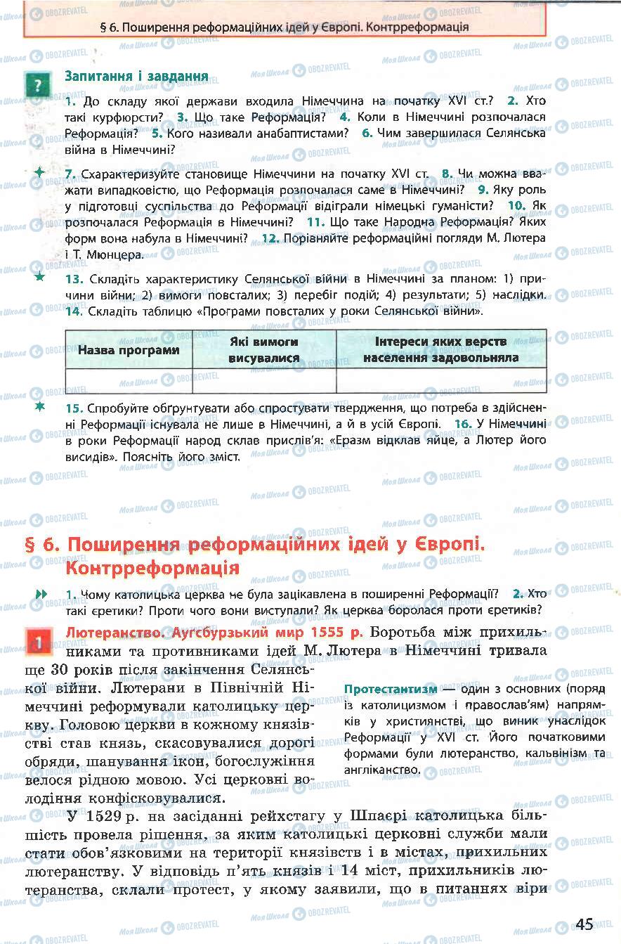 Підручники Всесвітня історія 8 клас сторінка  45