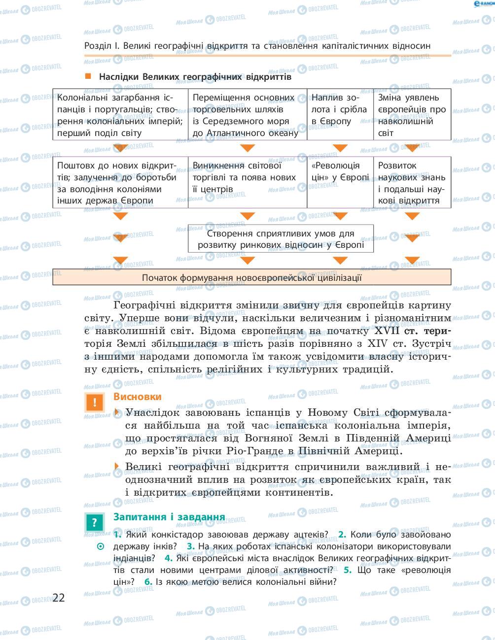 Підручники Всесвітня історія 8 клас сторінка 22