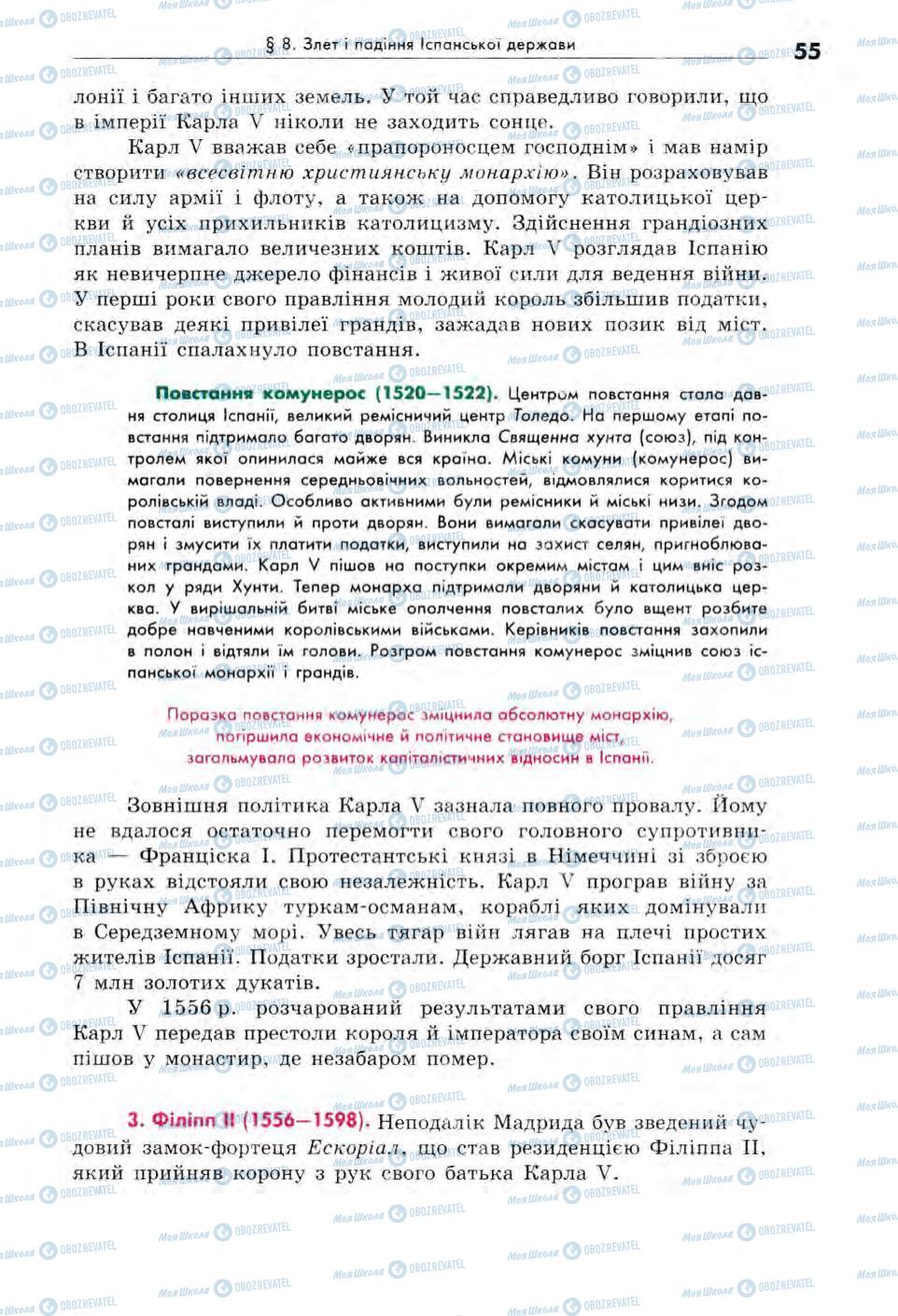 Підручники Всесвітня історія 8 клас сторінка 55