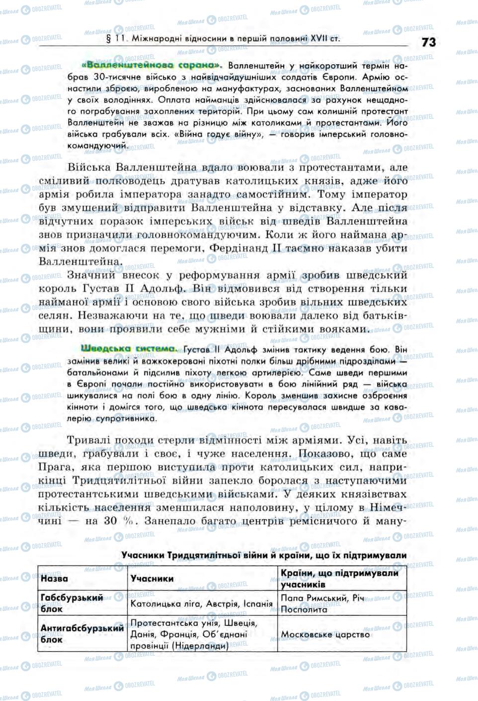 Підручники Всесвітня історія 8 клас сторінка 73