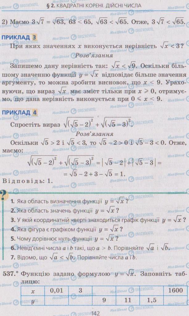 Підручники Алгебра 8 клас сторінка 142