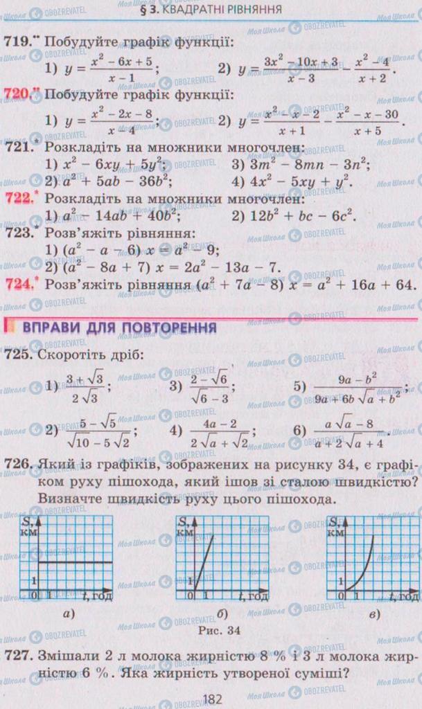 Підручники Алгебра 8 клас сторінка 182