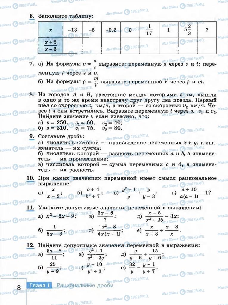 Учебники Алгебра 8 класс страница 8