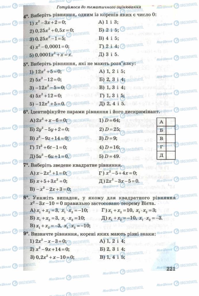 Учебники Алгебра 8 класс страница 221