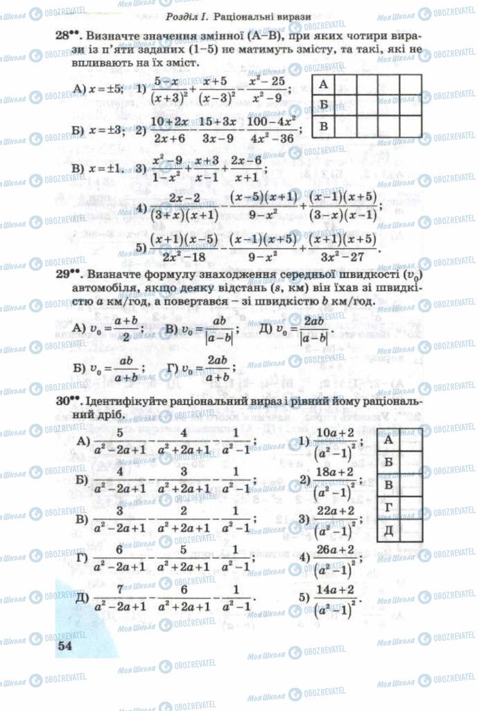 Підручники Алгебра 8 клас сторінка 54