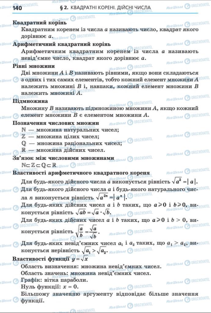 Підручники Алгебра 8 клас сторінка 140