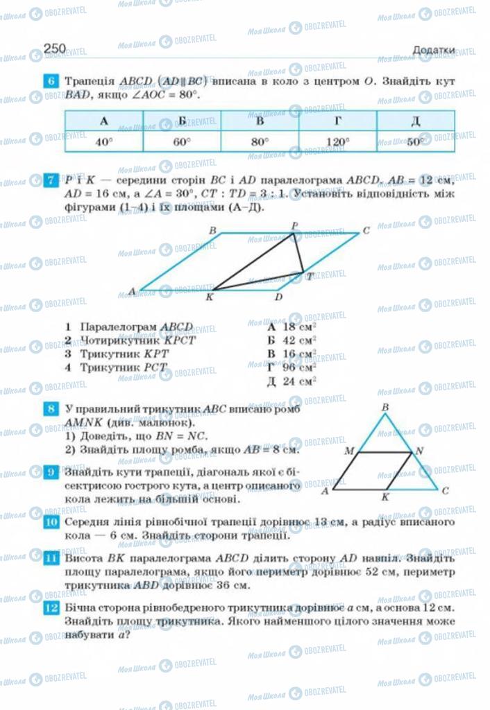 Підручники Геометрія 8 клас сторінка 250