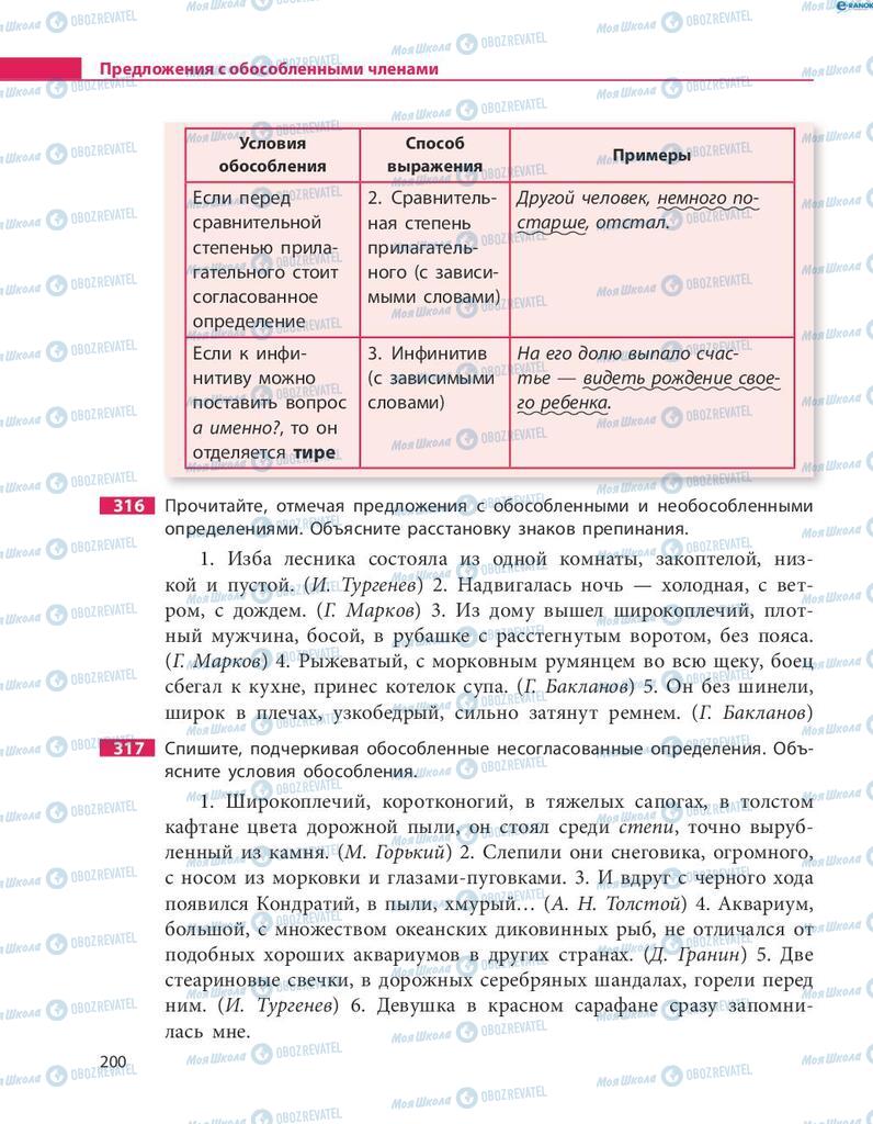 Підручники Російська мова 8 клас сторінка  200