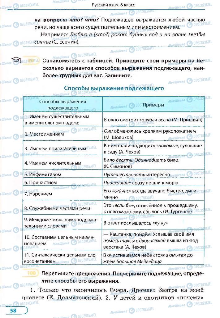 Підручники Російська мова 8 клас сторінка 58