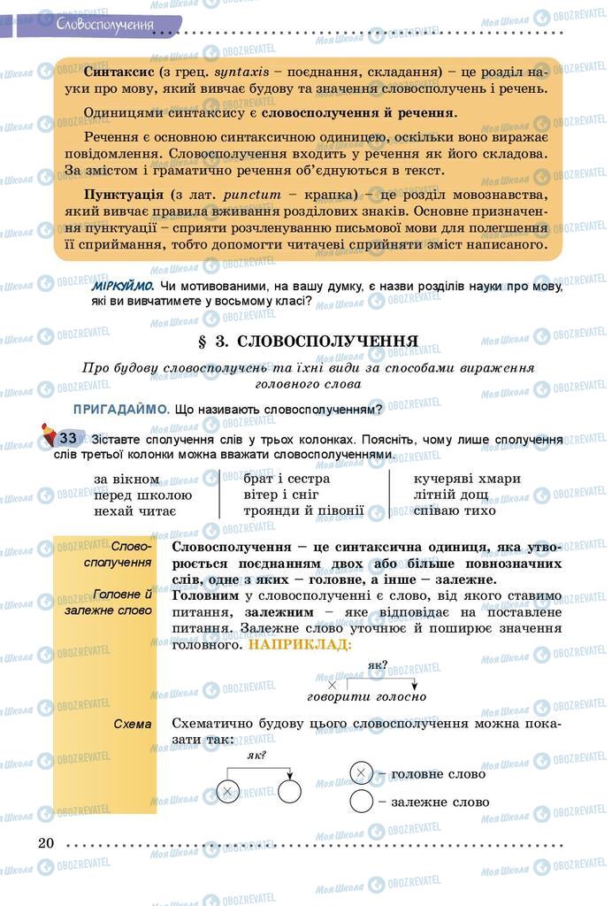 Підручники Українська мова 8 клас сторінка  20