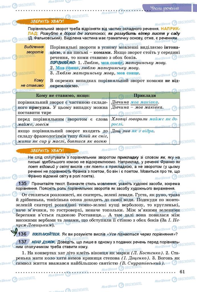 Підручники Українська мова 8 клас сторінка  61