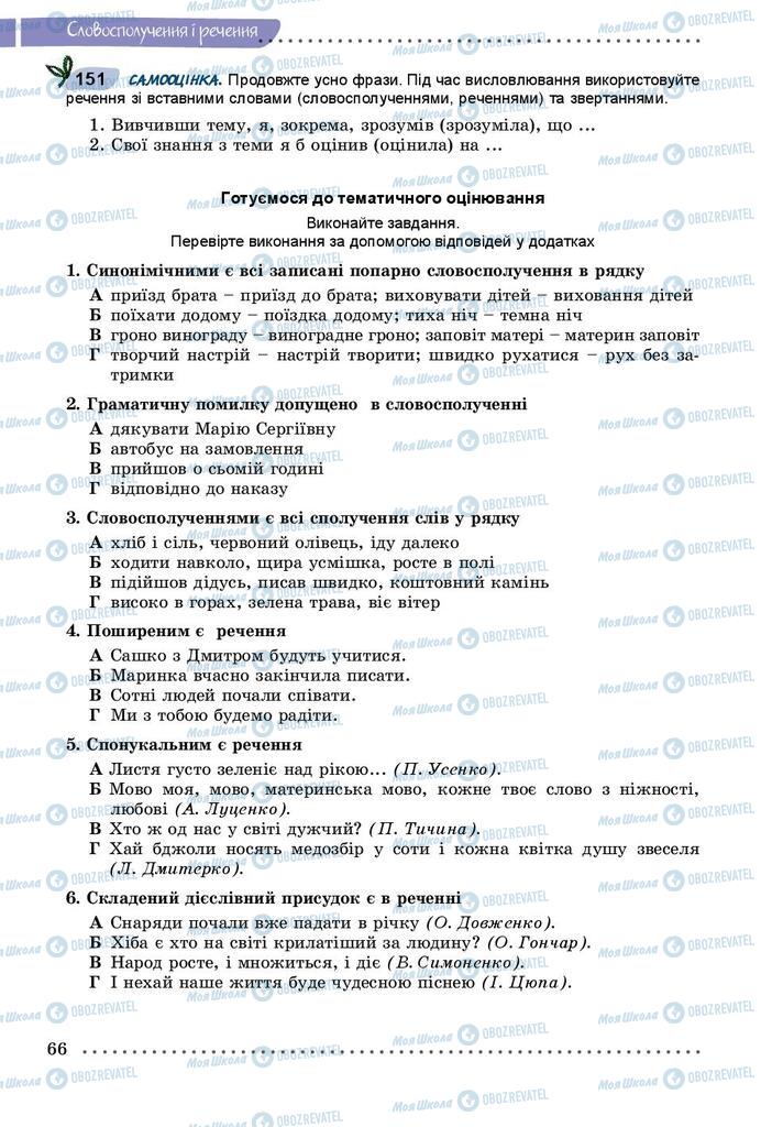 Підручники Українська мова 8 клас сторінка  66