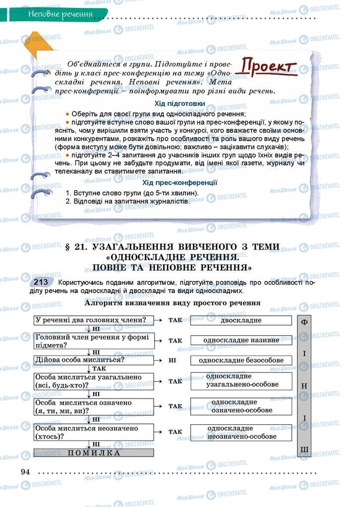 Підручники Українська мова 8 клас сторінка 94
