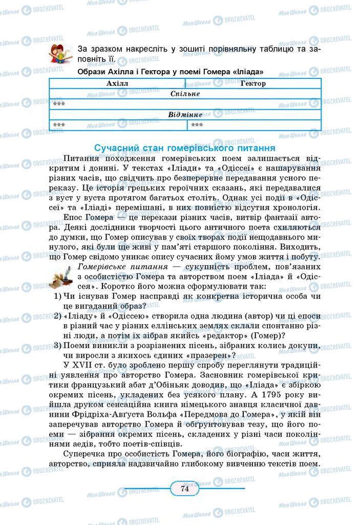 Підручники Зарубіжна література 8 клас сторінка 74