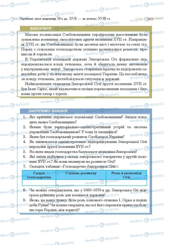 Підручники Історія України 8 клас сторінка 205