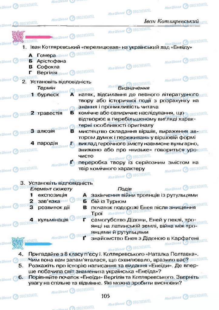 Підручники Українська література 9 клас сторінка  105