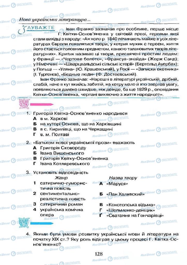 Підручники Українська література 9 клас сторінка  128