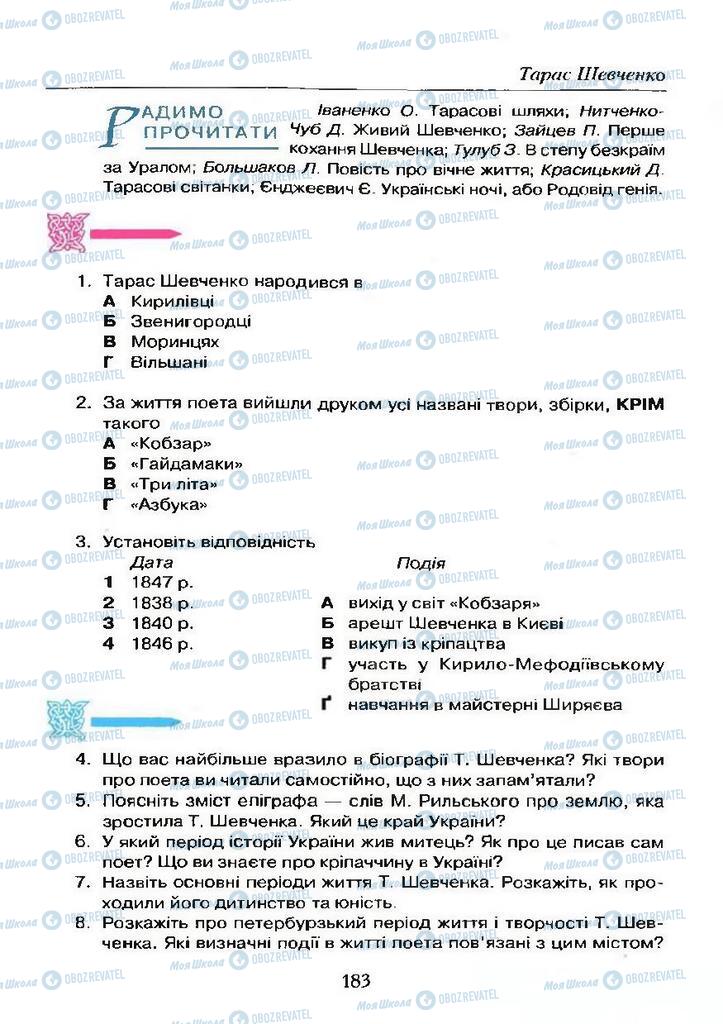 Підручники Українська література 9 клас сторінка 183