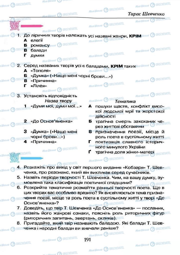 Підручники Українська література 9 клас сторінка 191