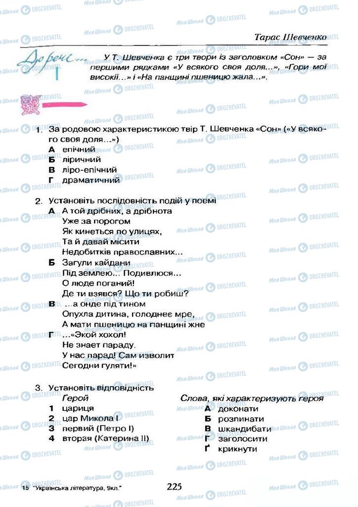 Підручники Українська література 9 клас сторінка  225