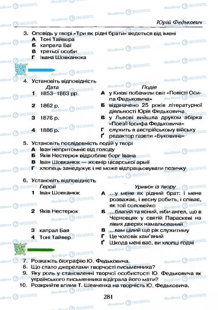Підручники Українська література 9 клас сторінка  281