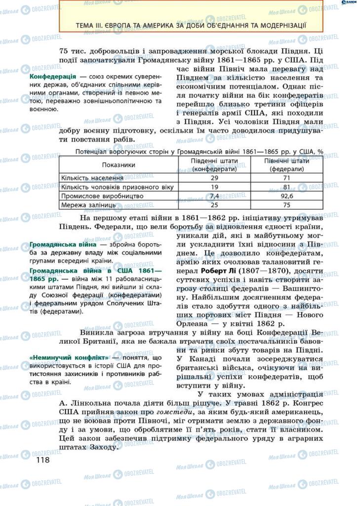 Підручники Всесвітня історія 9 клас сторінка 118