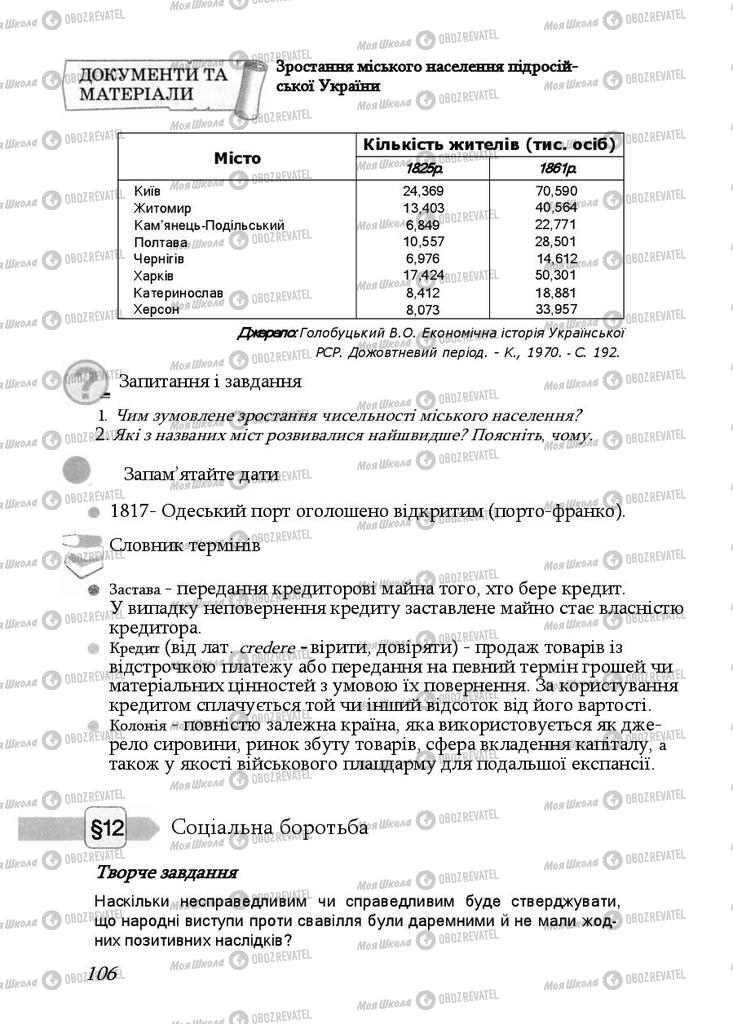 Підручники Історія України 9 клас сторінка  106
