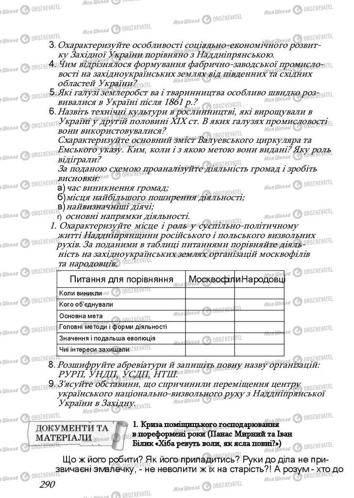 Підручники Історія України 9 клас сторінка 290