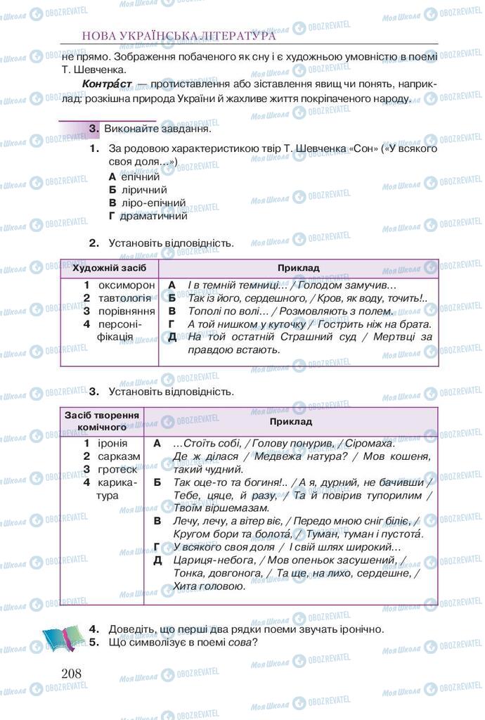 Підручники Українська література 9 клас сторінка 208