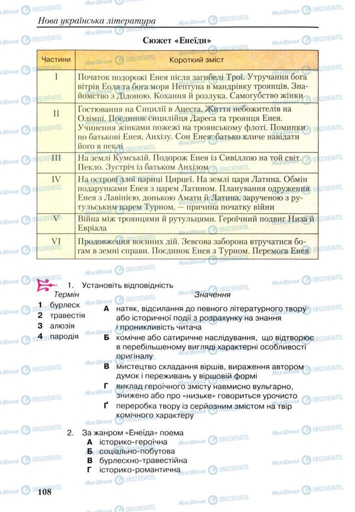 Підручники Українська література 9 клас сторінка 108