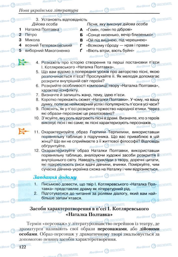 Підручники Українська література 9 клас сторінка 122