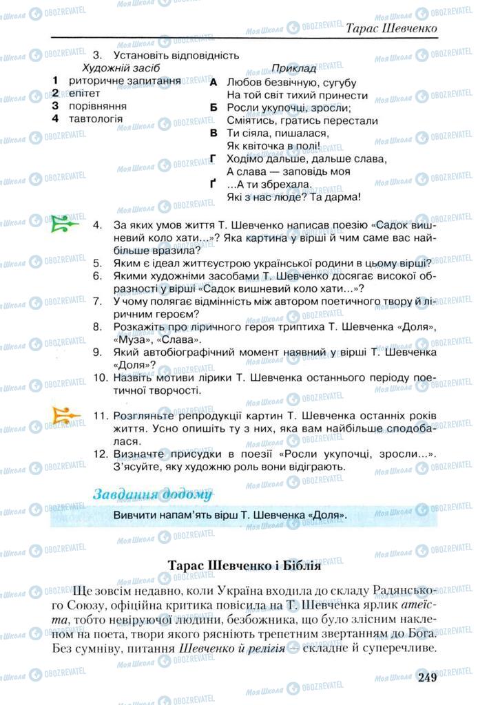 Підручники Українська література 9 клас сторінка 249
