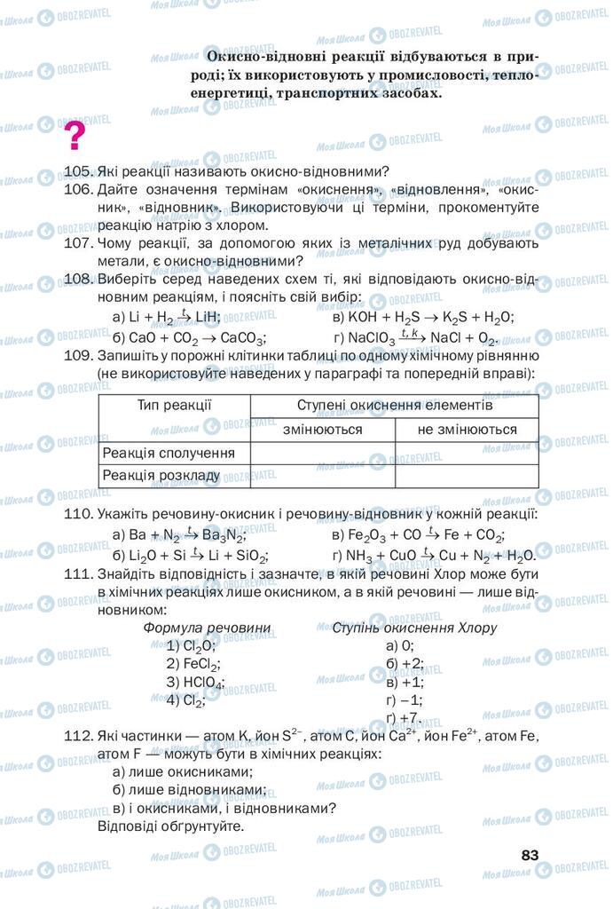 Підручники Хімія 9 клас сторінка 83