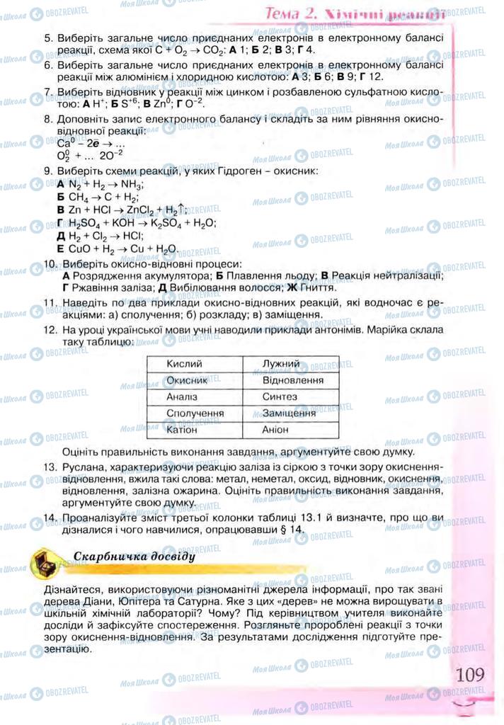 Підручники Хімія 9 клас сторінка  109