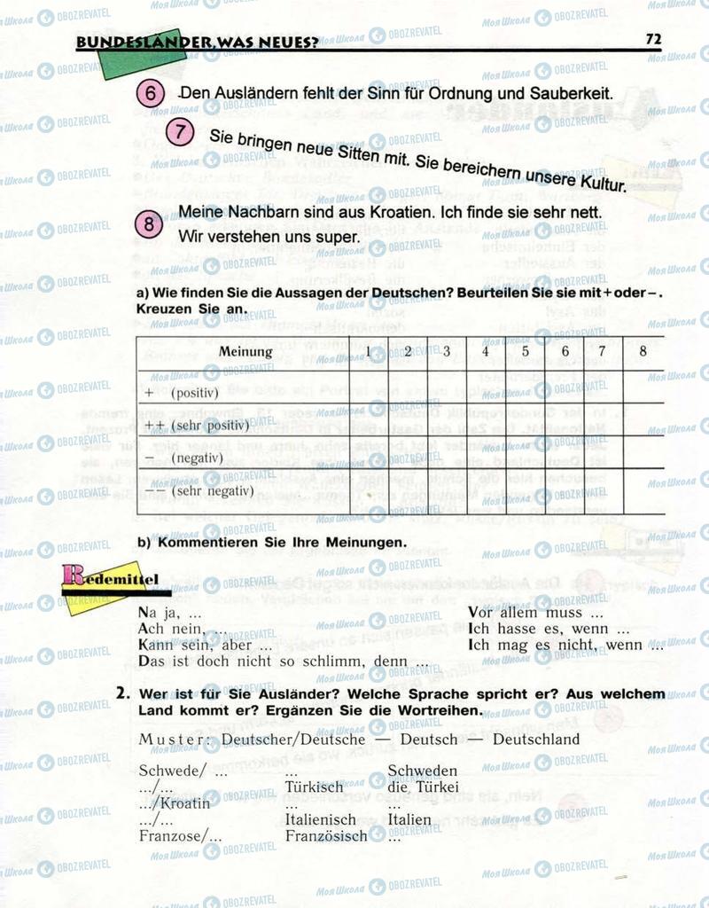 Підручники Німецька мова 10 клас сторінка  72