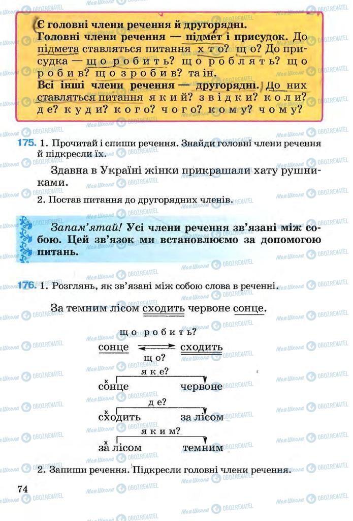 Підручники Українська мова 3 клас сторінка 74
