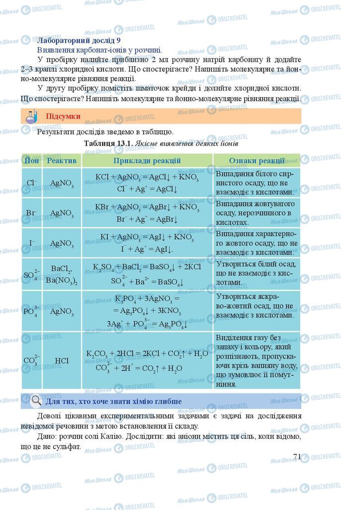 Підручники Хімія 9 клас сторінка 71