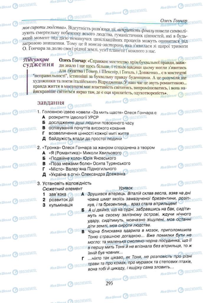 Підручники Українська література 11 клас сторінка 295