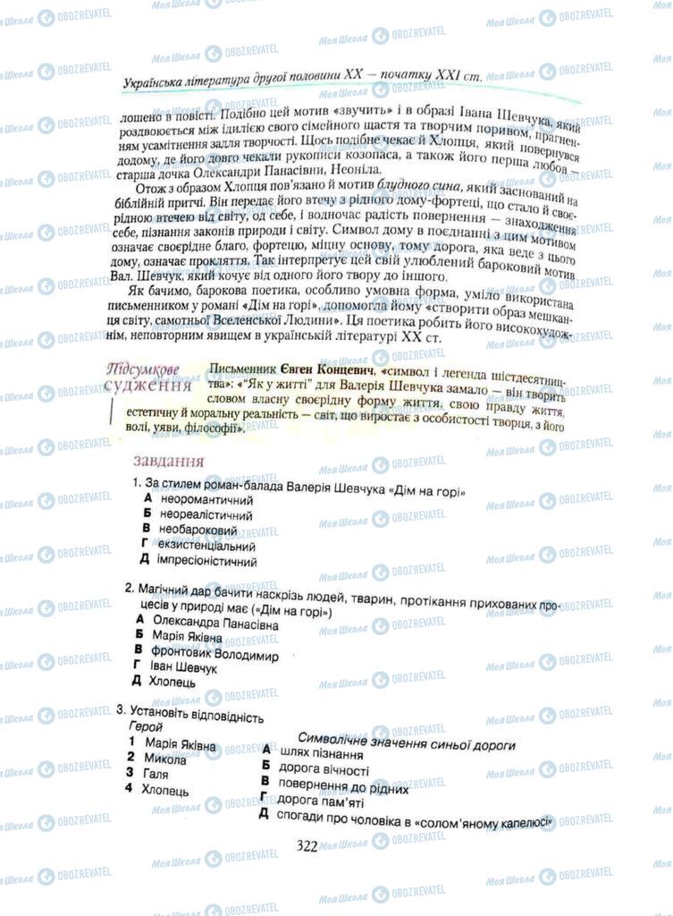 Підручники Українська література 11 клас сторінка 322