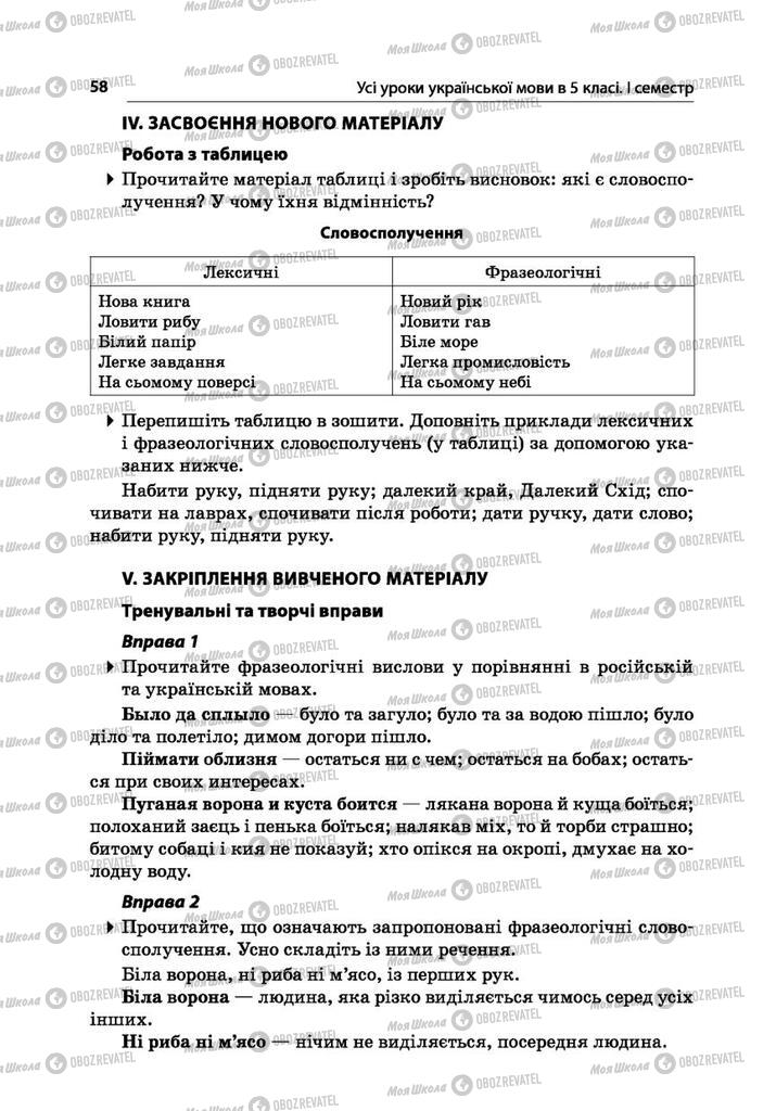 Учебники Укр мова 5 класс страница  58