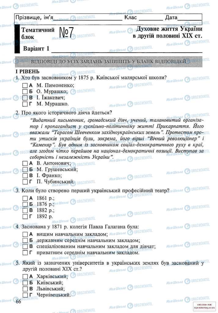 Підручники Історія України 9 клас сторінка  66