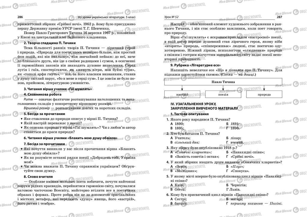 Учебники Укр лит 5 класс страница  286-287