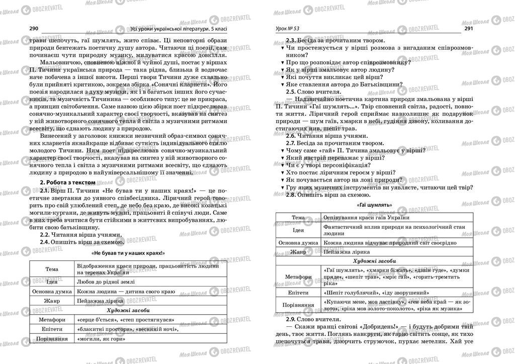 Підручники Українська література 5 клас сторінка  290-291