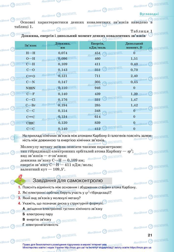 Підручники Хімія 10 клас сторінка 21