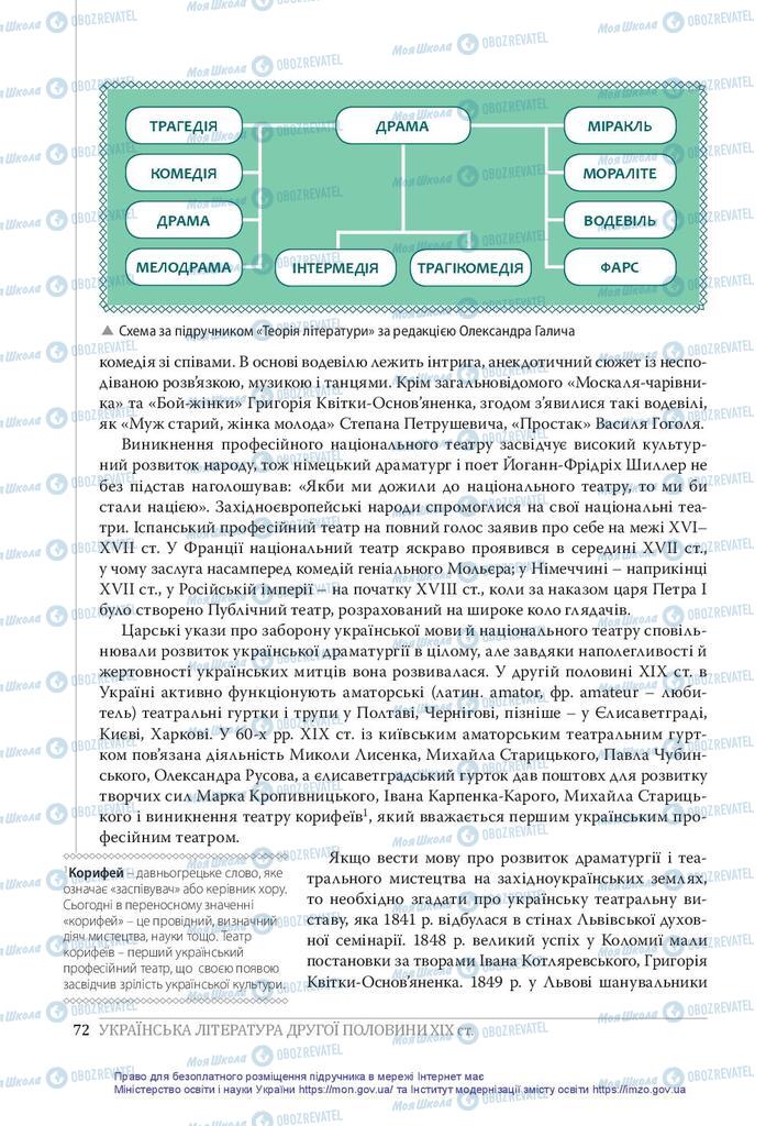 Підручники Українська література 10 клас сторінка 72