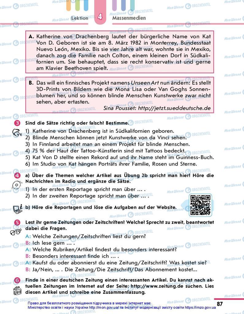 Підручники Німецька мова 10 клас сторінка 87