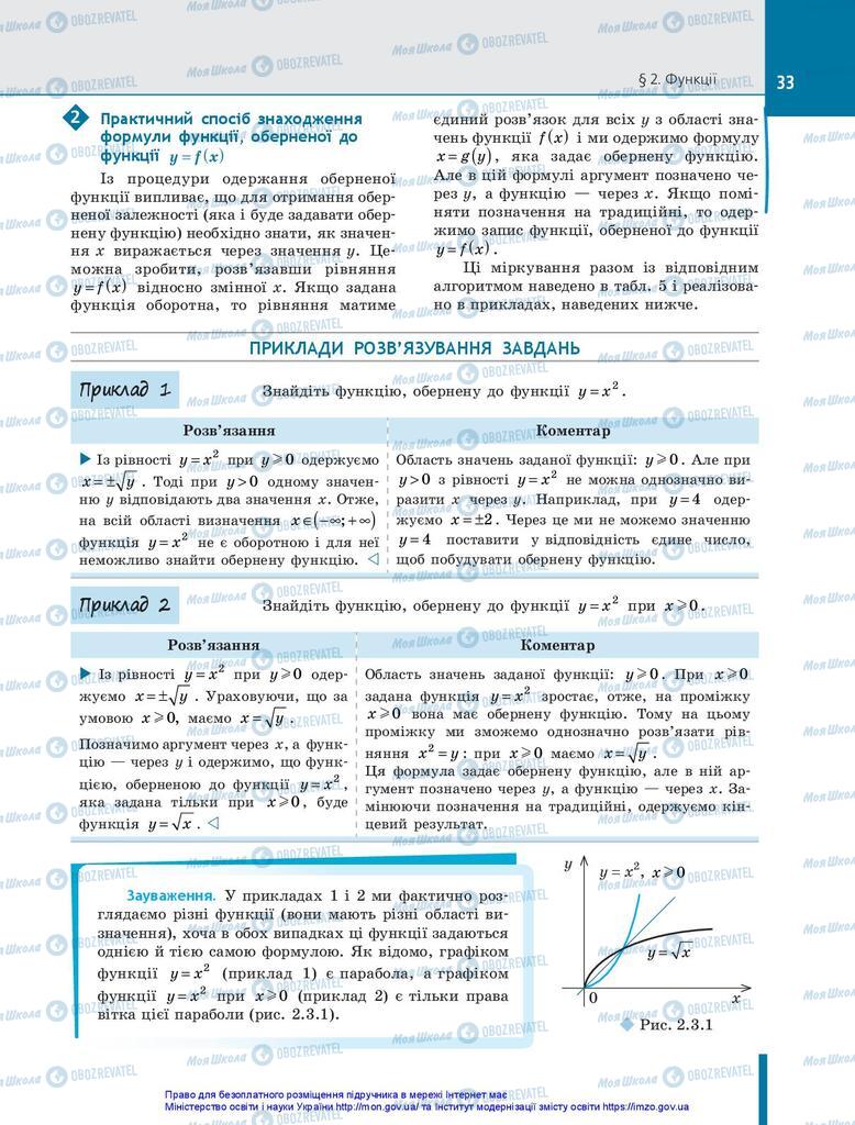 Підручники Алгебра 10 клас сторінка 33