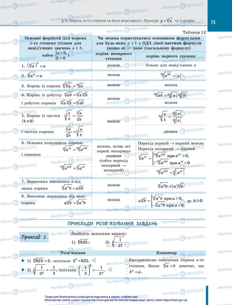 Підручники Алгебра 10 клас сторінка 73